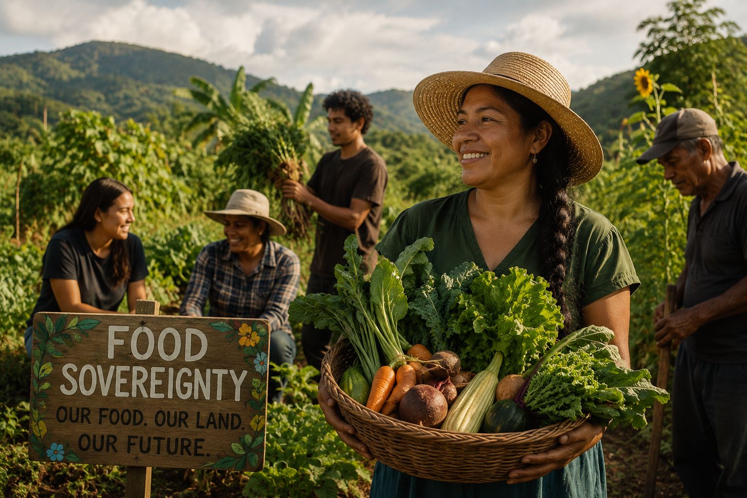 Community members harvesting vegetables for the Food Sovereignty campaign